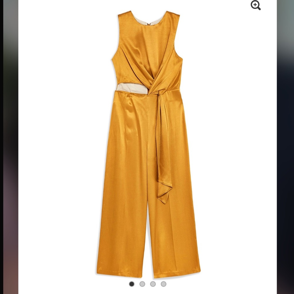 Topshop Frill Bandeau Jumpsuit in Gold